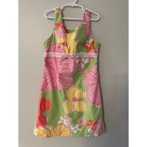 Vintage Lilly Pulitzer white label girls pink green yellow A line dress size 10